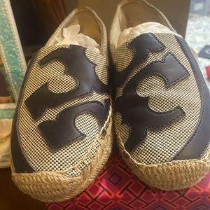 Tory Burch, Lonnie Flat Espadrille natural navy/bright navy/custom tan size 9